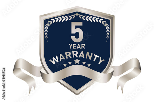 blue and silver warranty badge illustration, in premium colors, seals, medals, shields, badges, scrolls, and ornaments