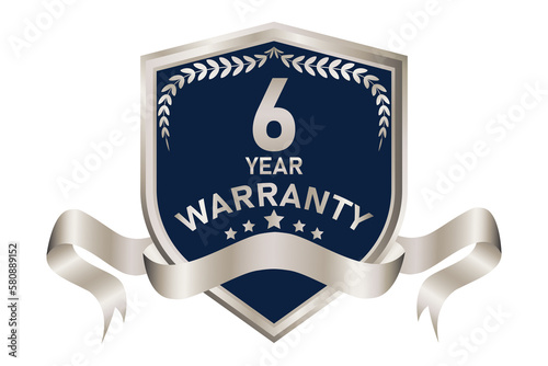 blue and silver warranty badge illustration, in premium colors, seals, medals, shields, badges, scrolls, and ornaments