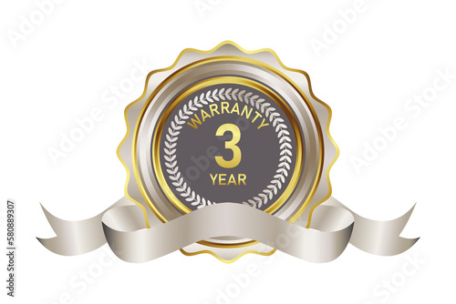 warranty badge element illustration in gold silver color, with premium colors, seals, medals, shields, badges, scrolls, and ornaments