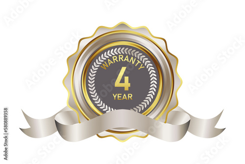 warranty badge element illustration in gold silver color, with premium colors, seals, medals, shields, badges, scrolls, and ornaments