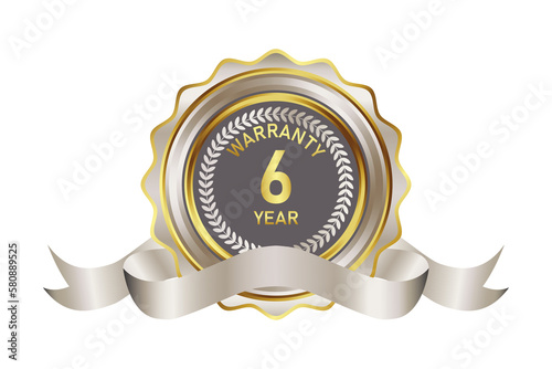 warranty badge element illustration in gold silver color, with premium colors, seals, medals, shields, badges, scrolls, and ornaments