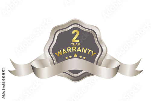 warranty badge illustration in gold silver color, in premium colors, seals, medals, shields, badges, scrolls, and ornaments