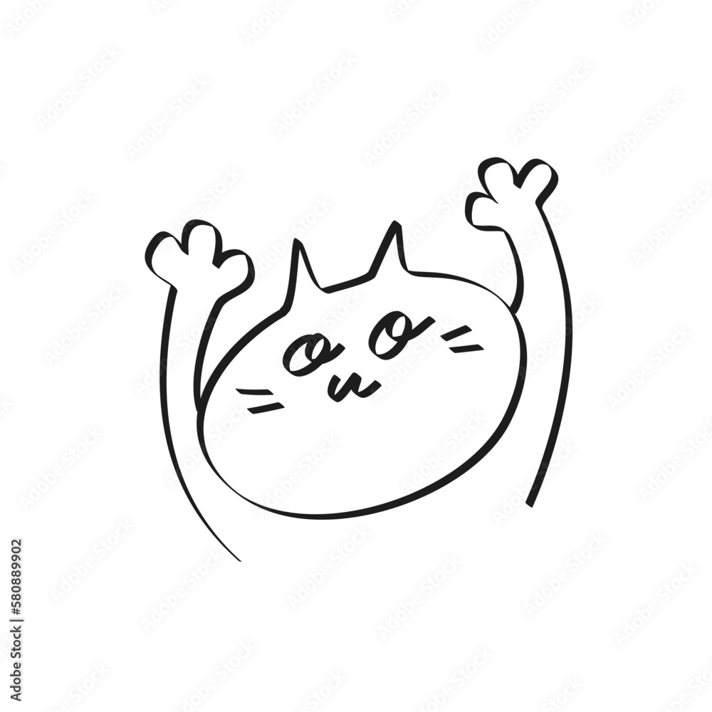 万歳をする陽気な猫のイラスト 万歳をする陽気な猫のイラスト