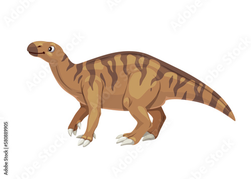 Cartoon Iguanodon dinosaur character. Paleontology reptile, extinct animal or prehistoric lizard vector cheerful personage. Mesozoic era herbivorous dinosaur with beak childish mascot © Vector Tradition