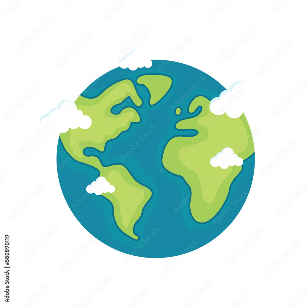 Earth planet vector illustration on white background with clouds. Earth globe isolated Earth planet vector illustration on white background with clouds. Earth globe isolated