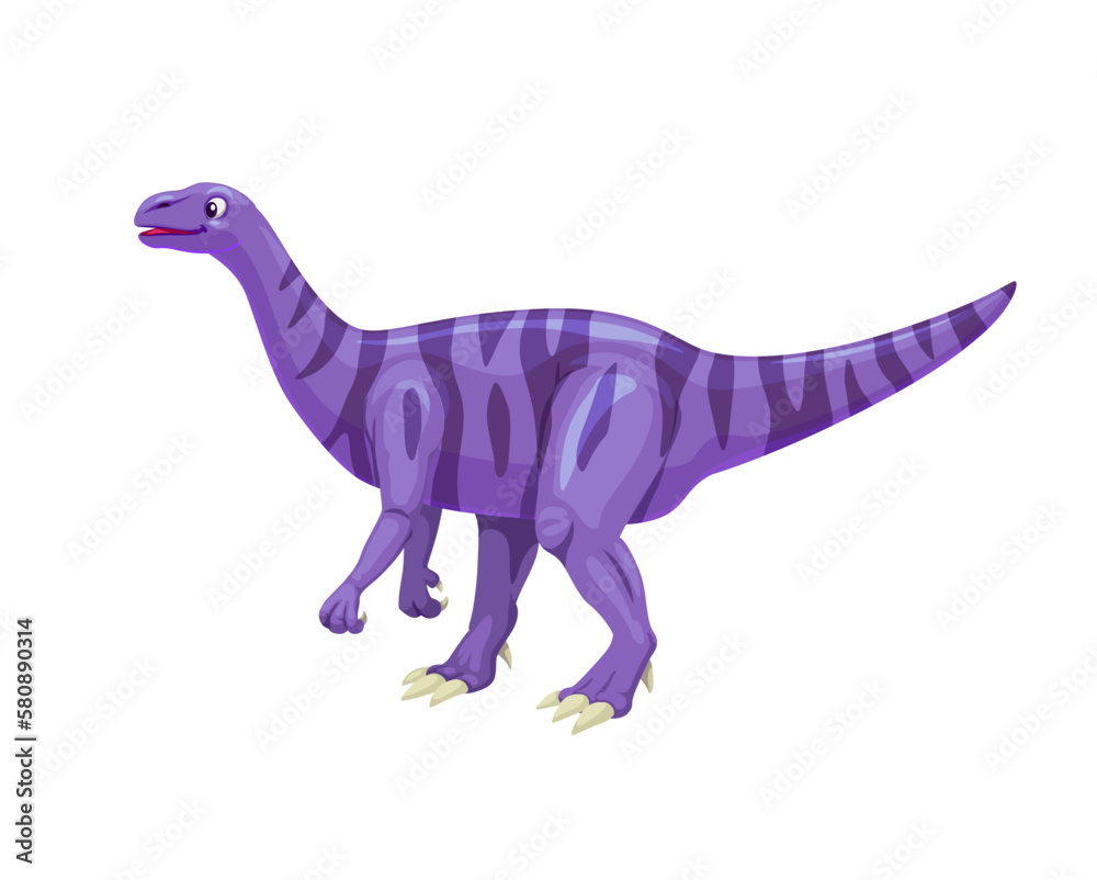 Fototapeta premium Cartoon Plateosaurus dinosaur character. Paleontology reptile, isolated extinct animal or prehistoric lizard isolated vector cheerful mascot. Mesozoic era herbivorous dinosaur childish personage