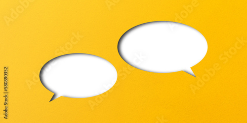 yellow paper cut out punched shape speech bubble transparent background