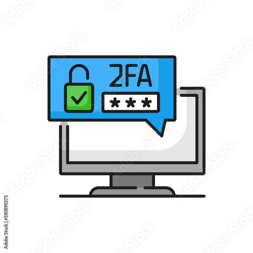 Secure password verification with two-factor authentication on screen color icon. Vector SMS notification with security code, checking entrance on site