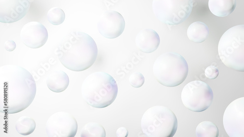 白背景に真珠のような綺麗な複数の球体。背景素材。コピースペース。（横長） photo
