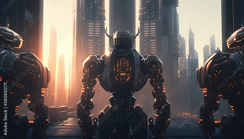 artificial intelligence takeover apocalypse digital art illustration, Generative AI artificial intelligence takeover apocalypse digital art illustration, Generative AI