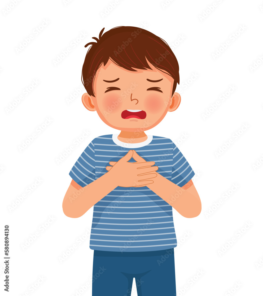 Cute little boy having difficulty breathing because of asthma attack Cute little boy having difficulty breathing because of asthma attack