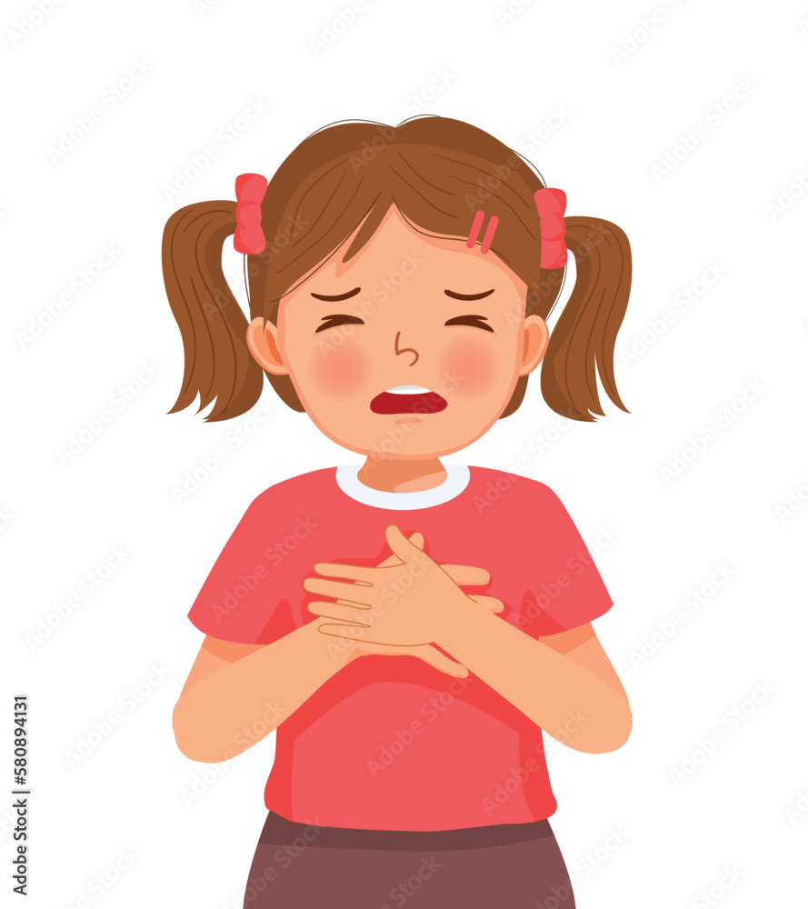 Cute little girl having difficulty breathing because of asthma attack Cute little girl having difficulty breathing because of asthma attack
