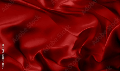 Red silk draped fabric background with . Luxurious folded textile decoration element for poster, banner or cover design. Realistic 3d vector illustration