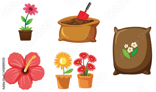 Set of plant and gardening tools and equipment