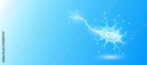 Human nerve form line triangles connecting on blue background. Futuristic glowing organ hologram translucent white and copy space for text. Medical anatomical concept. Modern design vector.