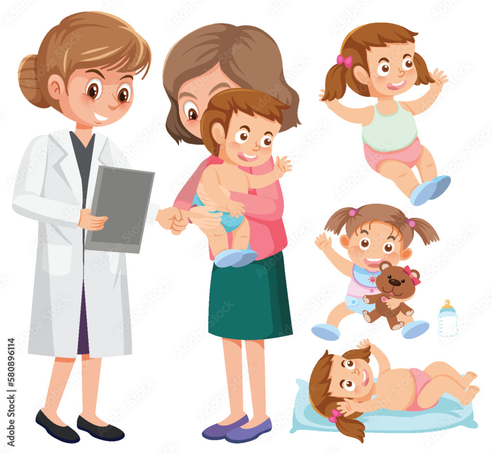 Set of baby nursing cartoon character Set of baby nursing cartoon character