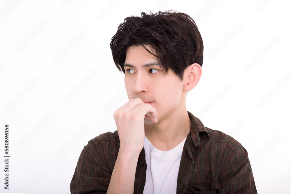 Young man thinking and worry for problem Young man thinking and worry for problem
