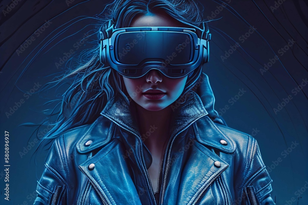 Beautiful woman in VR Headset, Futuristic tech, Cyberpunk, Generative Ai
