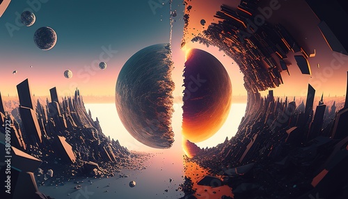 parallel universe apocalypse digital art illustration, Generative AI photo