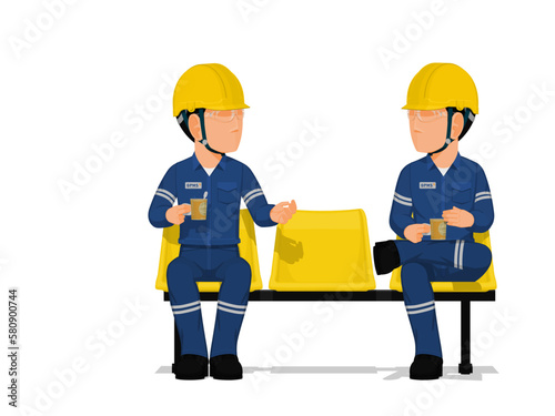 Two workers are taking coffee brake