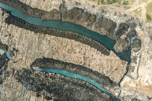 reclamation ditches. drainage of swamp and meliorative works. aerial drone photo. photo
