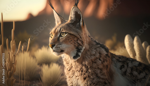 portrait of a lynx side view, golden hour, animal wild, Ai Generate  photo