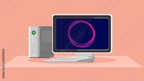 Computer Monitor with CPU, Mouse, Keyboard and colorful Screen Saver