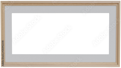 wooden frame with inner white paper frame as transparent png file.