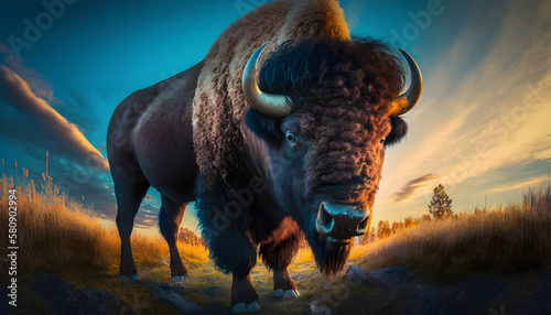 Bison side view  golden hour  at sunset mammal  wildlife