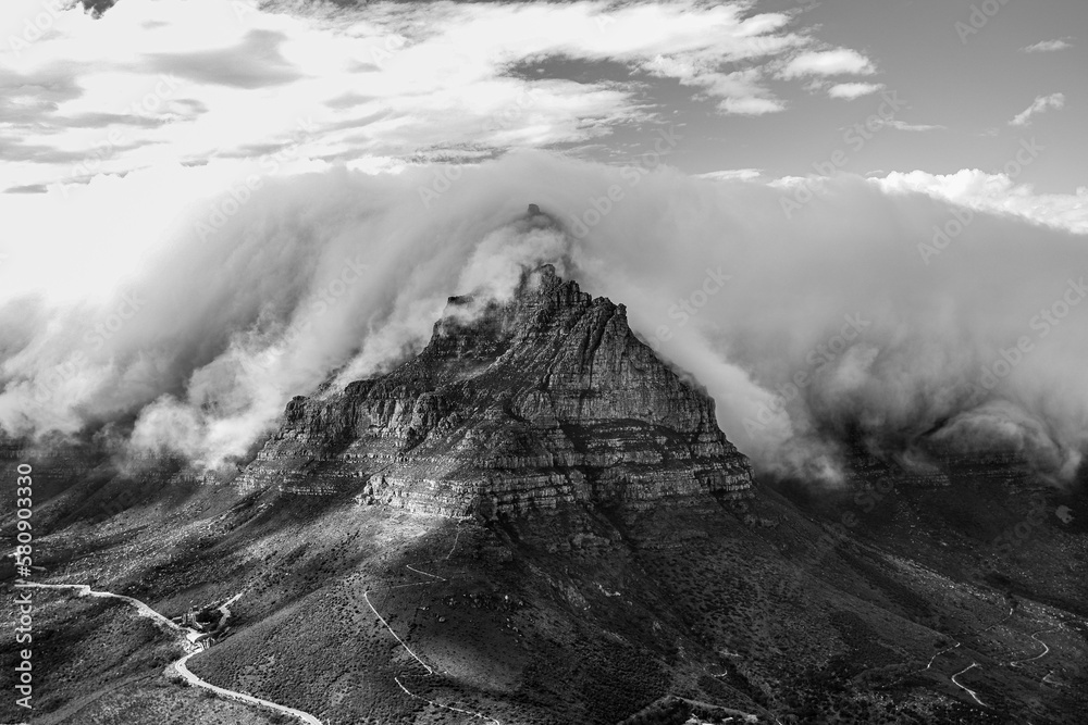 Iconic Table Mountain in Cape Town, South Africa, with dramatic 