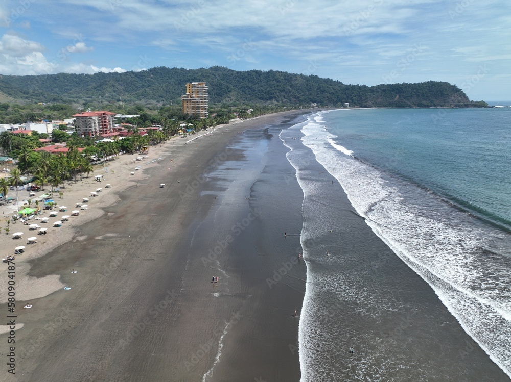Aerial view of Jaco Beach in Costa Rica, surfing beach and paradise.	