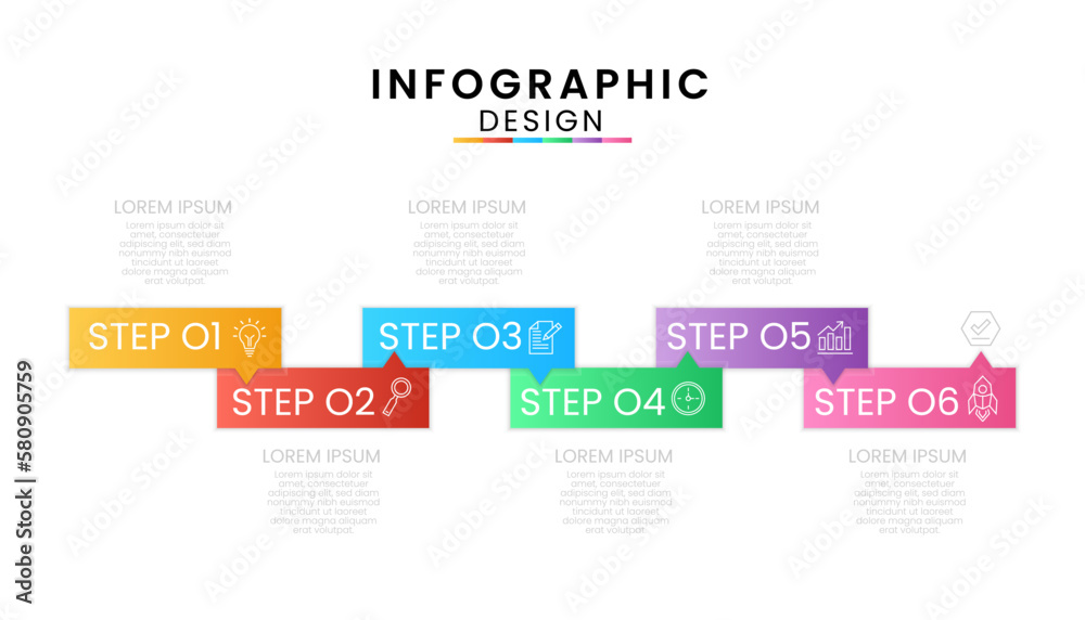 Infographic template for business. Timeline concept with 6 step isolated on white background.