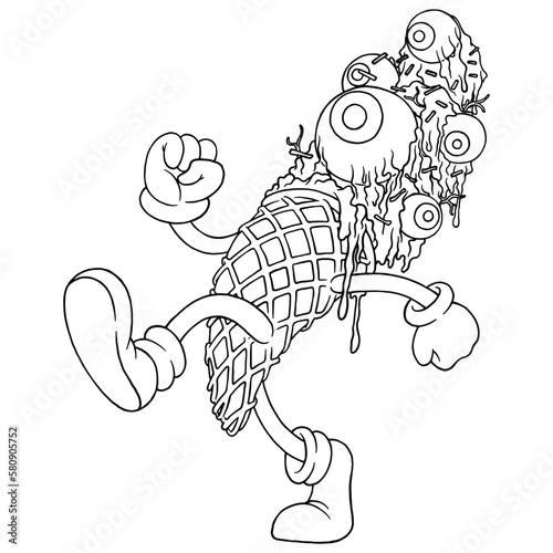 coloring illustration of eyes ice cream mascot