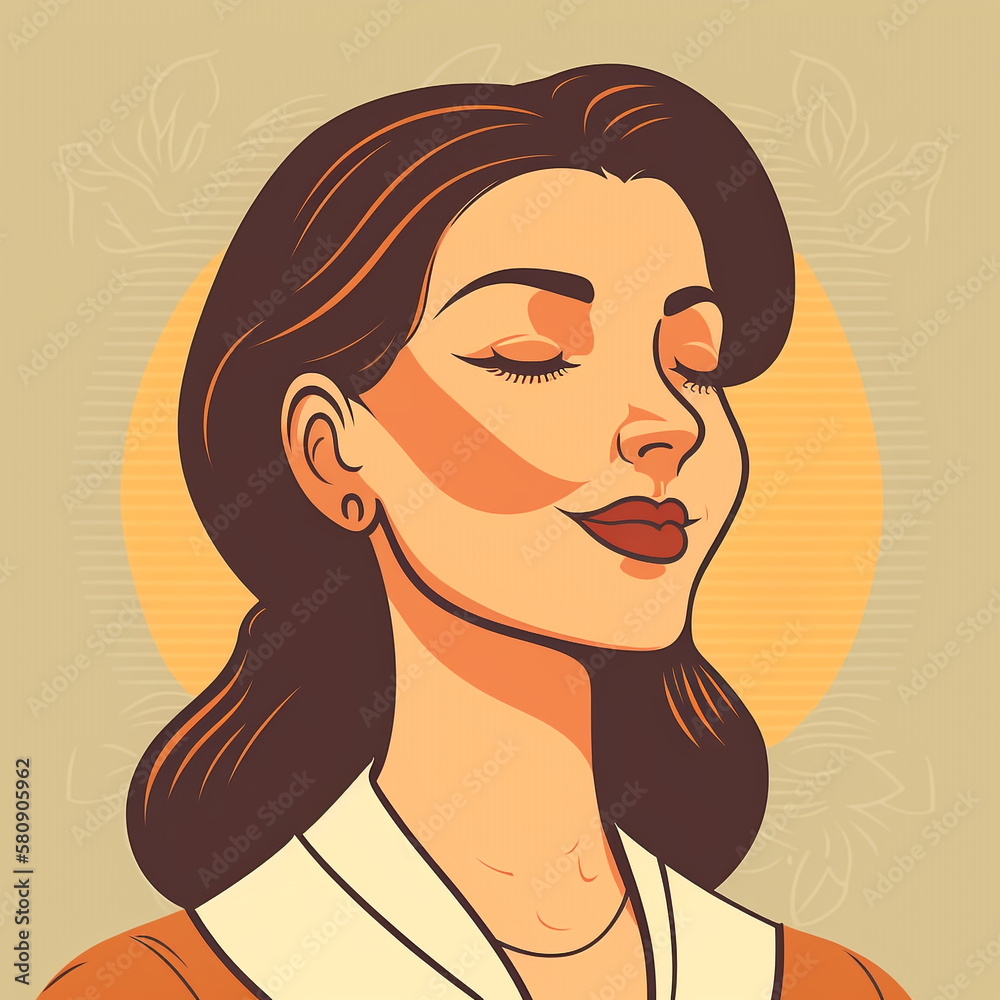 Portrait of a woman with a peaceful expression Vector style illustration, cartoon illustration Portrait of a woman with a peaceful expression Vector style illustration, cartoon illustration