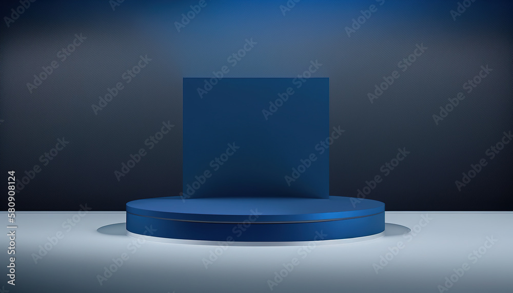 Realistic 3D blue theme podium for product display. Created with Generative AI Technology Realistic 3D blue theme podium for product display. Created with Generative AI Technology