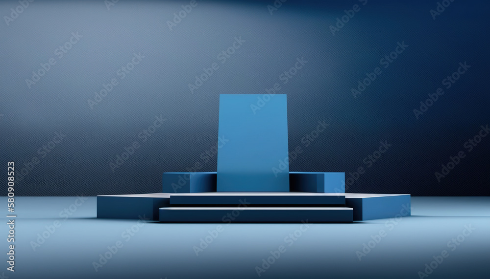 Realistic 3D blue theme podium for product display. Created with Generative AI Technology Realistic 3D blue theme podium for product display. Created with Generative AI Technology