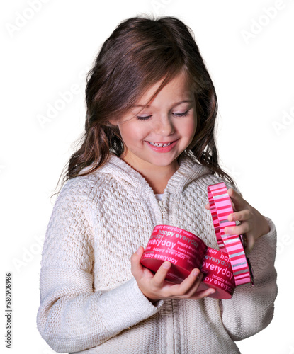 Beautiful little girl with gift box