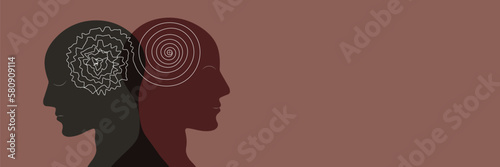 Metaphor bipolar disorder, Double face, Split personality, Parkinson, Psychology, Dual personality Mental health concept, Web banner, Copy space.