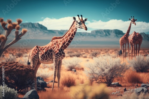 Embark on a Majestic Giraffe and Rhino Filled Safari with Epic Composition using Unreal Engine 5's Ultra-Wide Angle and Insane Details! , Generative ai photo