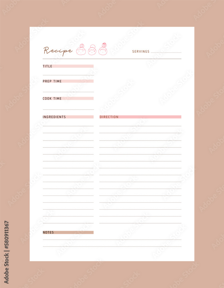 Recipe Card planner. Plan you food day easily. Vector illustration.