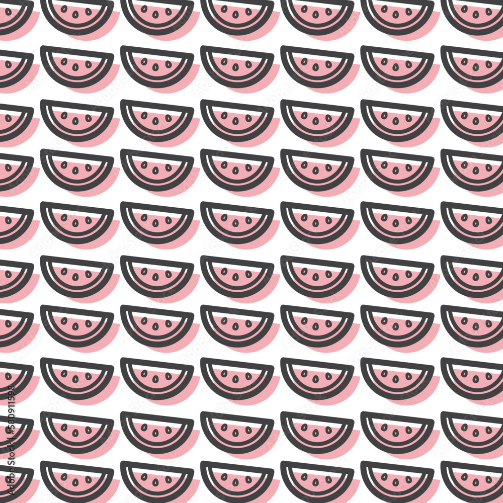 Watermelon line icons pattern illustration on white isolated background Watermelon line icons pattern illustration on white isolated background