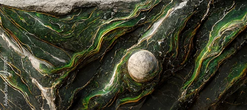 Panel kuchenny z motywem The texture of green marble with white and black inclusions and gold veins. Natural pattern. Abstract 3D illustration of marble surface for  backgrounds, wallpapers, photo wallpapers, murals, posters.