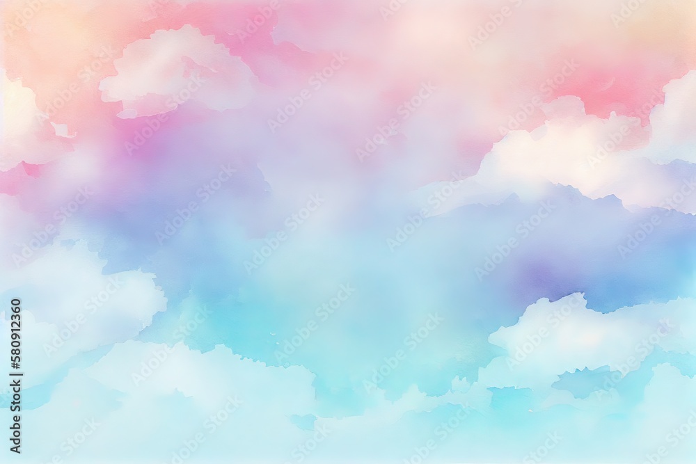 Hand painted watercolor pastel sky cloud background, soft color