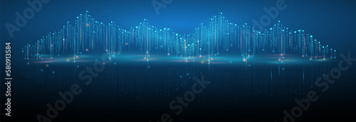 Big data network concept, internet connection, sound wave and wireless signal use business finance as abstract background image.