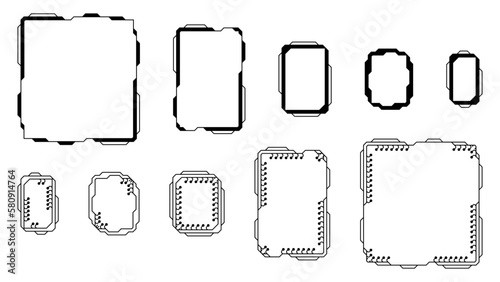 Set of tech frames isolated on white background. Hud frame with pcb elements. Design element.