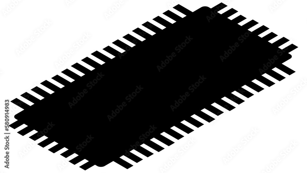 Silhouette of simple isometric schematic chip or component for microcircuits isolated on white background. Technical clipart. Vector.