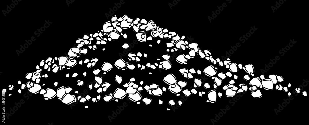 White silhouette of heap of soil or stones isolated on black background. Design element. White silhouette of heap of soil or stones isolated on black background. Design element.