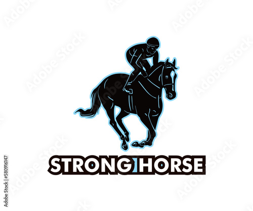 HORSE RACING LOGO, silhouette of fast horse running vector illustrations