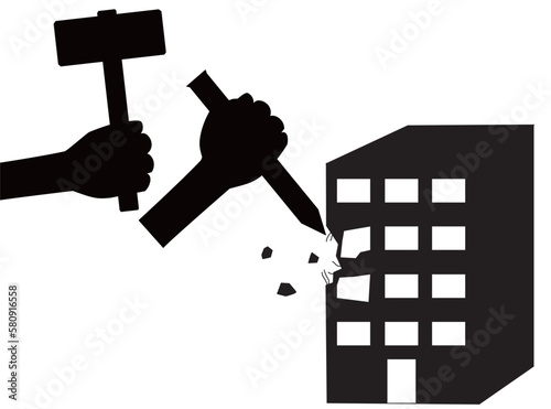 ビルの解体工事をしているアイコン。