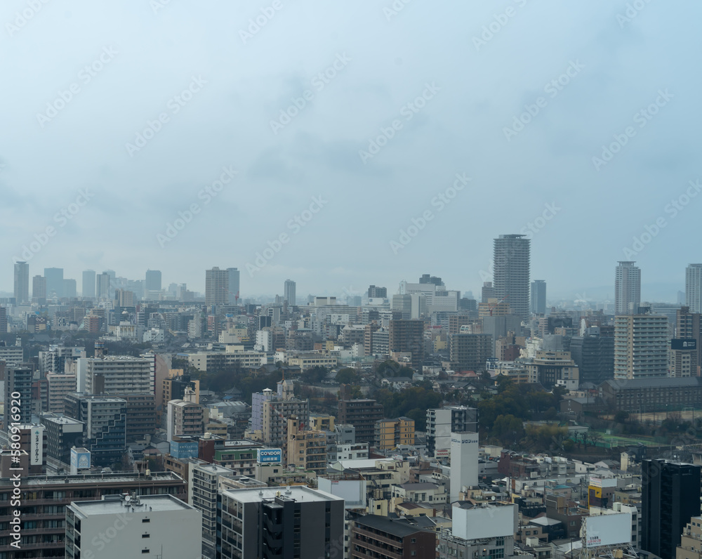 大阪城天守閣から見る大阪都市風景